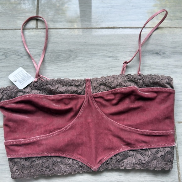 Free People Other - Free People Intimately Purple Velvet Bandeau With  Lace Trim XS